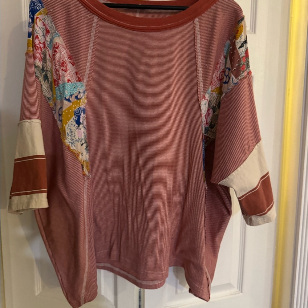 Easel Striped Floral Multicolor Patchwork Top Med… - image 4